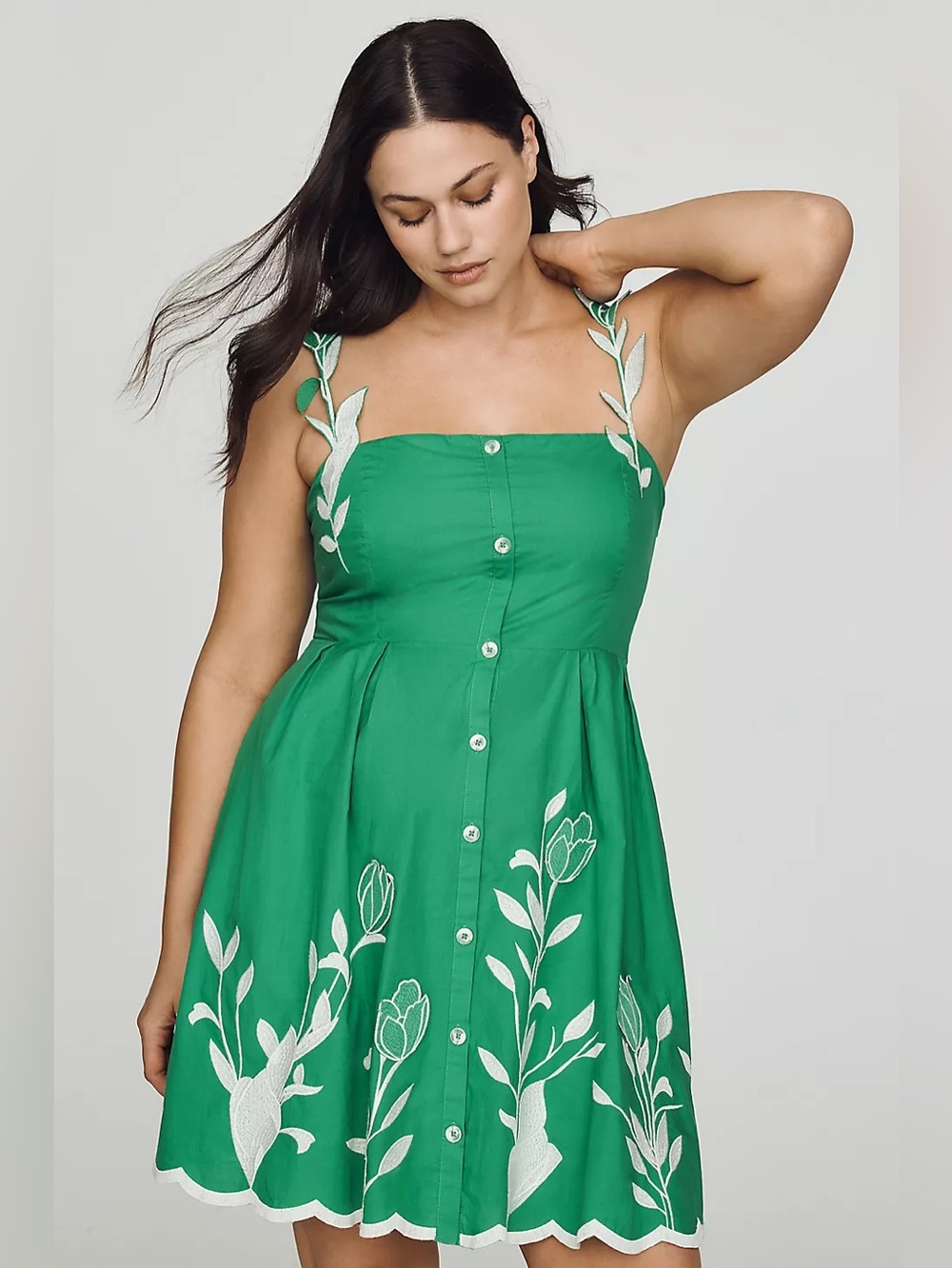 NWT Size 1X - Maeve 3D Floral Embroidered Cotton Midi Dress (US$ 238)